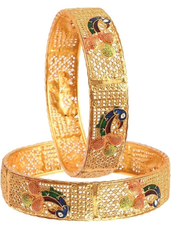 Kada Bangle Gold Plated Daily Use Design Peacock Design Handmade Meena Work Jewelry Indian Bangles for Women & Girls