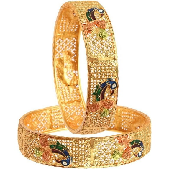 Pallavi Creation Kada Bangle Gold Plated Daily Use Design Peacock Design Handmade Meena Work Jewelry Indian Bangles for Women & Girls