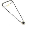 thumbnail image 1 of Pallavi Creation Mangalsutra with Earrings Ad Cz Black Stone Two-Tone Silver Gold Plated Black Crystal Beads Chain Tanmaniyam Nallapusalu Jewelry for Women, 1 of 5