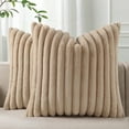 thumbnail image 1 of Pallene Faux Fur Plush Throw Pillow Covers 20x20 Set of 2, Luxury Soft Fluffy Striped Decorative Pillow Covers for Sofa, Couch, Living Room, Khaki, 1 of 17