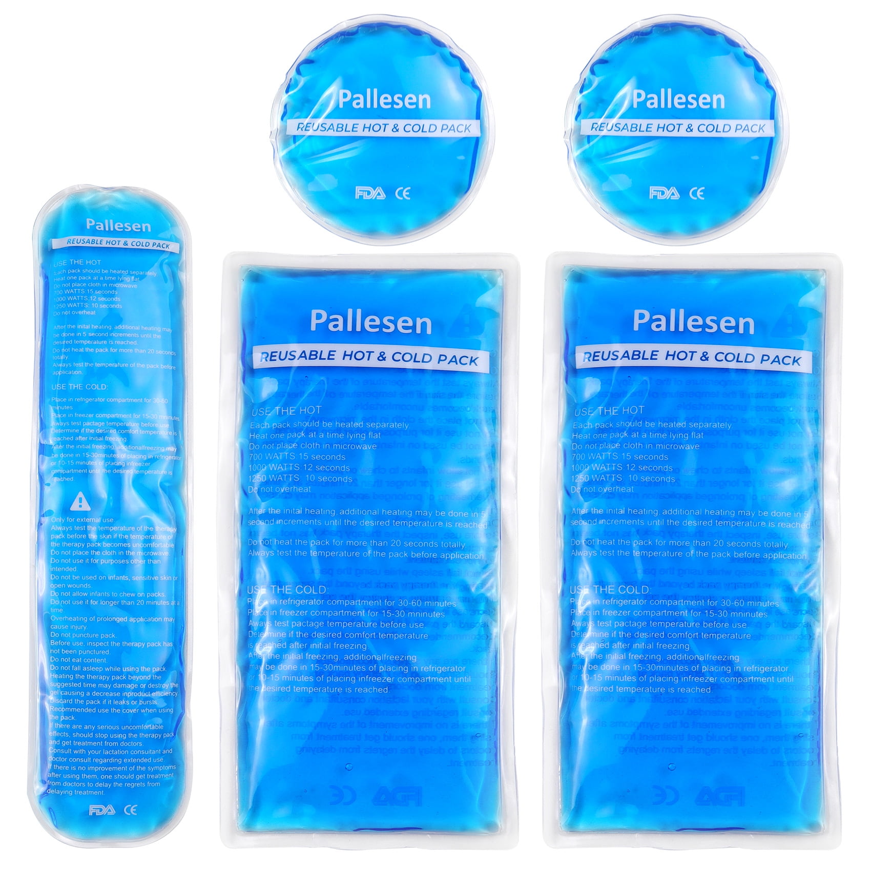 Pallesen 5 Pack Gel Ice Packs for Injuries Reusable, Cold Compress for Pain Relief, Rehabilitation, Flexible Therapy, for Knee, Back, Neck, Wrist, Ankle