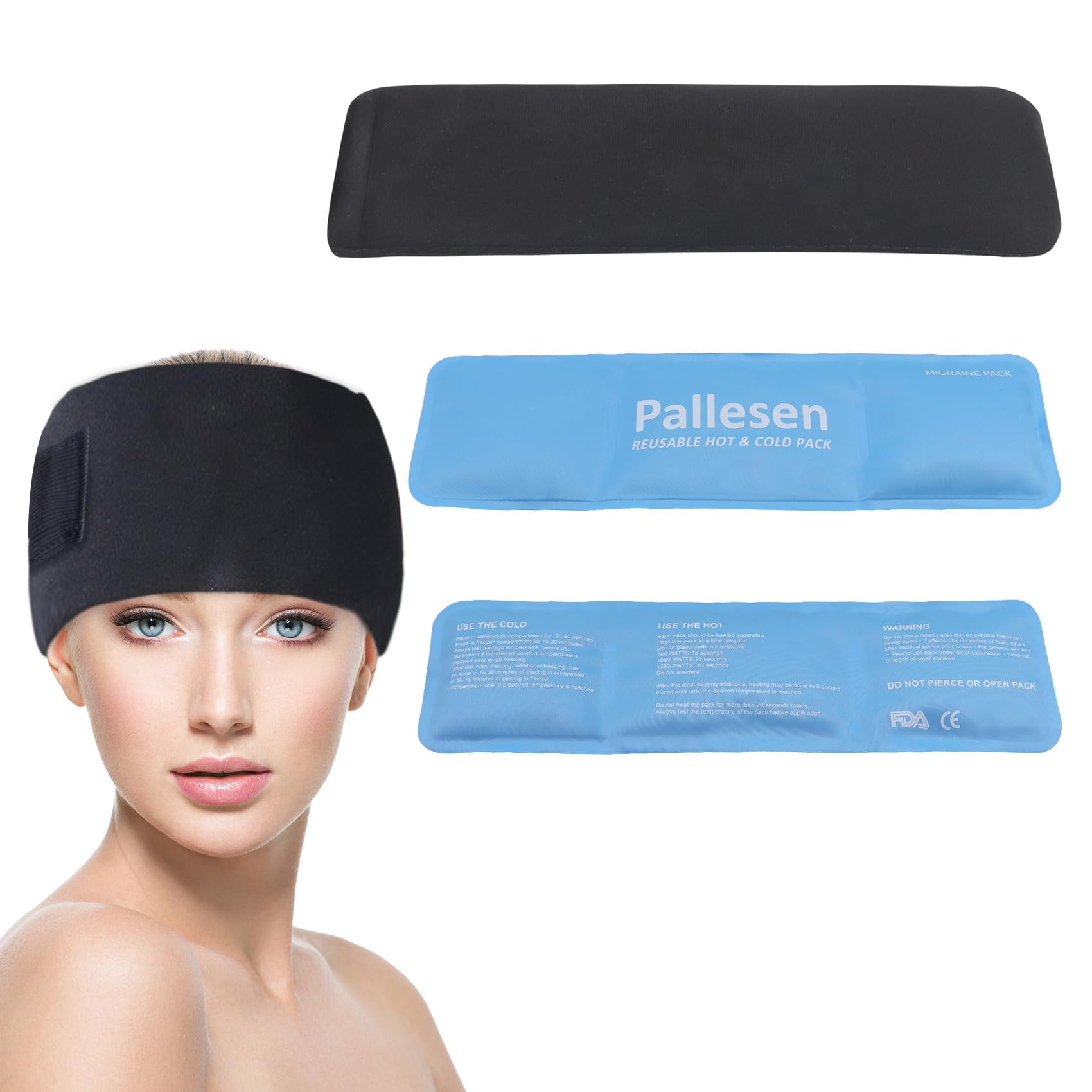 Pallesen Headache Ice Pack STF9 Head Wrap for Migraine, Eye Mask for
