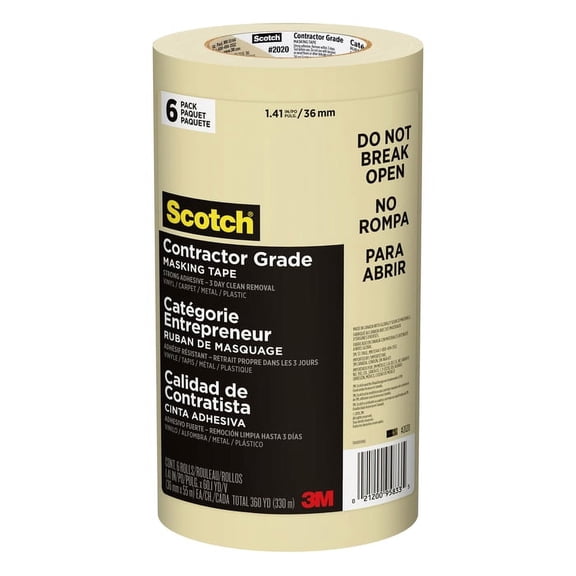 Pallet (1080-Rolls) of 1.88” x 60 yds 3M 2020-48SP6 Scotch Tan Contractor Grade Masking Tape, 180 Contractor Packs