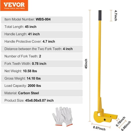 Pallet Buster Tool with 41' Handle, Carbon Steel Heavy Duty Deck Wrecker Pry Puller Wood Pallet Tool Breaker