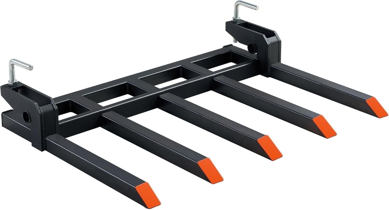 Walmart Deal of Pallet Forks for Tractor Forks to 48”, 2500 lbs Capacity Heavy-Duty 5-Tine Bucket Forks, double nut construction, to Clean Debris, or Backyard Waste, Black
