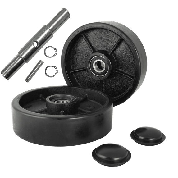 Pallet Jack Steer Wheel Kit Fit BT L 2000-U, BT L 2300-U, LHM 230, Steering Wheels Set with Axle, Fasteners and Protective Caps