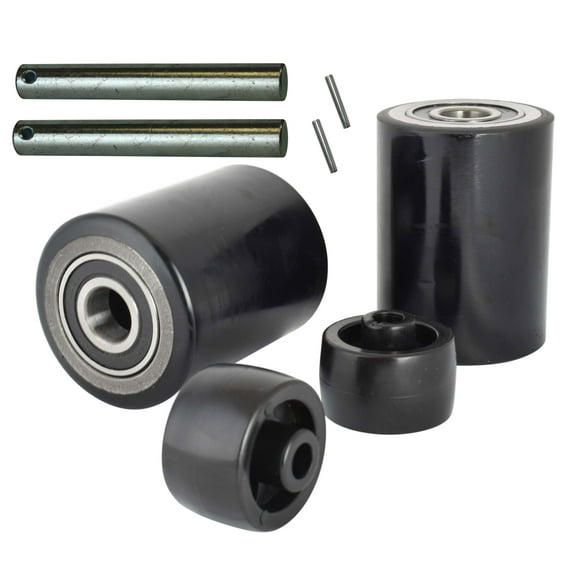 Pallet Jack/Truck Load Wheels Set with Axles and Entry Exit Roller 2.75" x 3.75" with Bearings ID 20mm Poly Tread Black