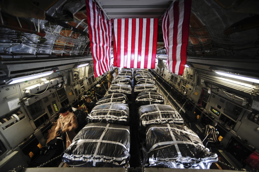 Pallets of cargo inside of a C-17 Globemaster III Canvas Art - Stocktrek Images (35 x 23)
