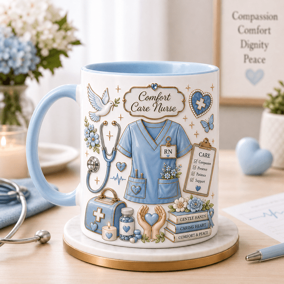 Palliative Nurse Gift Ceramic Coffee Mugs, Personalized Comfort Care Nurse for RN LPN Graduation 11 oz 15 oz