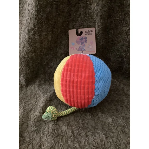 Pally Paws ~ Summer Beach Ball with Rope ~ Squeaky Dog Toy