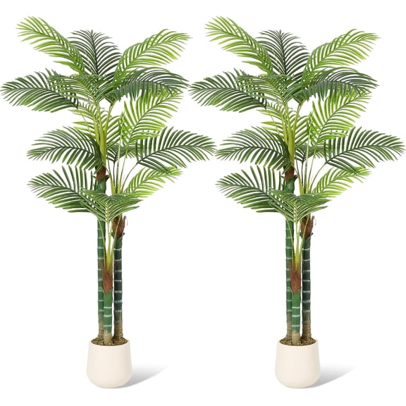 Palm Artificial Tree 6ft Tall Tropical Palm Tree UV Resistant Fake Tropical Golden Cane Palm Tree, Large Faux Palm Plants for Indoor, Outdoor, Patio, Poolside, Lawn, Porch and Home Office Decor, 2Pcs
