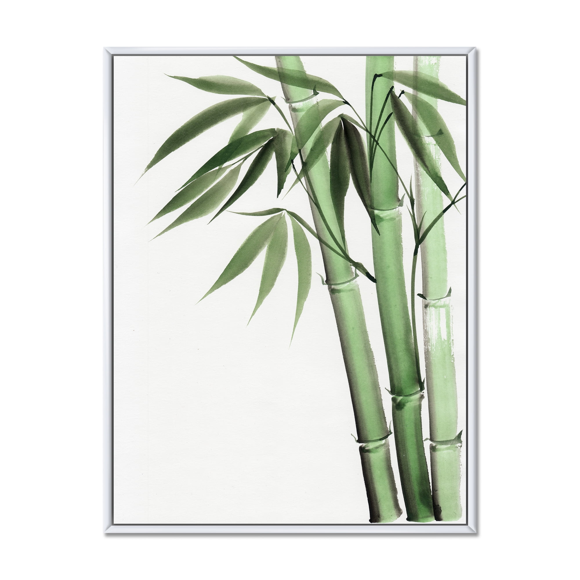 Palm Bamboo Detail On White II 12 in x 20 in Framed Painting Canvas Art Print, by Designart