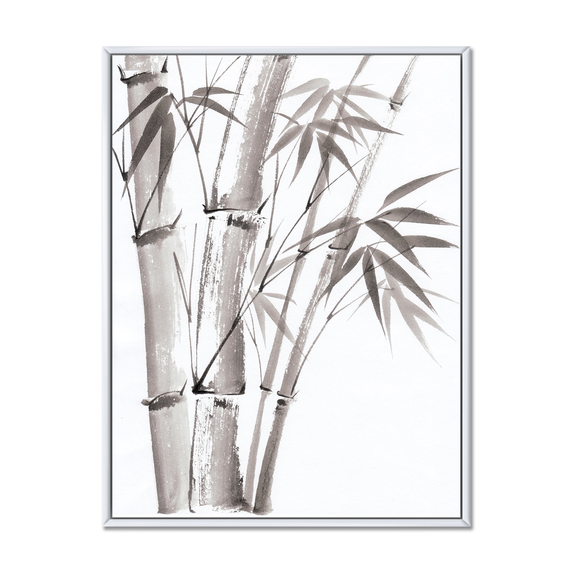 Palm Bamboo Detail On White III 30 in x 40 in Framed Painting Canvas Art Print, by Designart