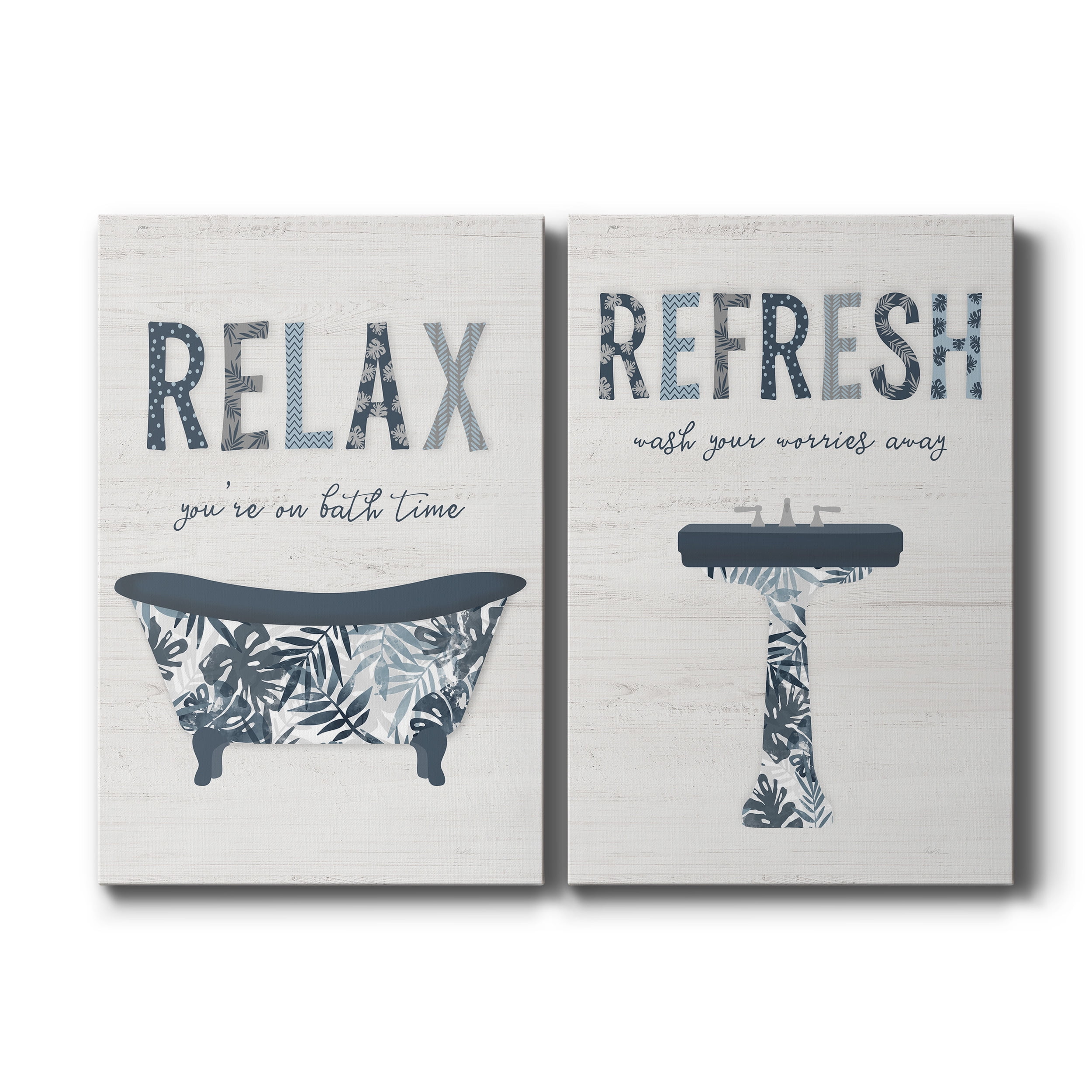 Palm Bath I Premium Gallery Wrapped Canvas - Ready to Hang - Set of 2 - 24 x 36 Each