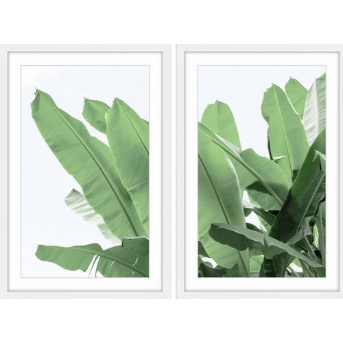 Green Palm Leaf Framed Canvas Print Diptych, 30" x 40"