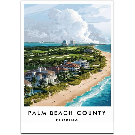 Palm Beach County Map Retro Style Travel Canvas, Vintage Rustic Canvas Print, Home Office Wall Decoration, Country Canvas Canvas bbMV6R
