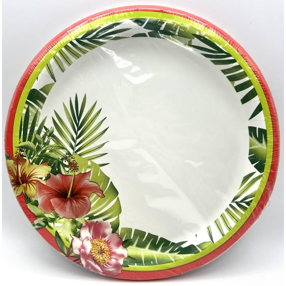 Palm Beach Flamingo Tropical Beach Luau Theme Party 9" Paper Dinner Plates