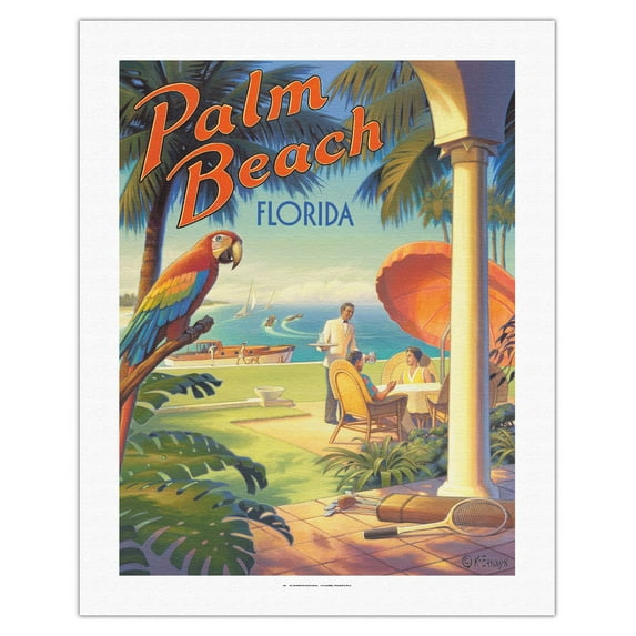 Palm Beach Florida - Vintage Travel Poster by Kerne Erickson - Fine Art Rolled Canvas Print 20in x 26in