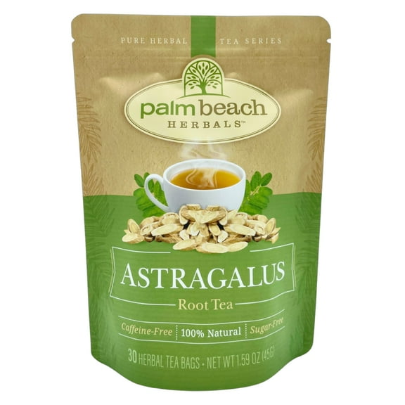 Palm Beach Herbals Astragalus Root Tea, 30 Count Tea Bags, Caffeine-Free | Pure Herbal Tea Series