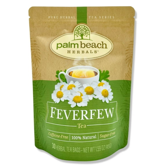 Palm Beach Herbals Feverfew Tea, 30 Count Tea Bags, Caffeine-Free | Pure Herbal Tea Series