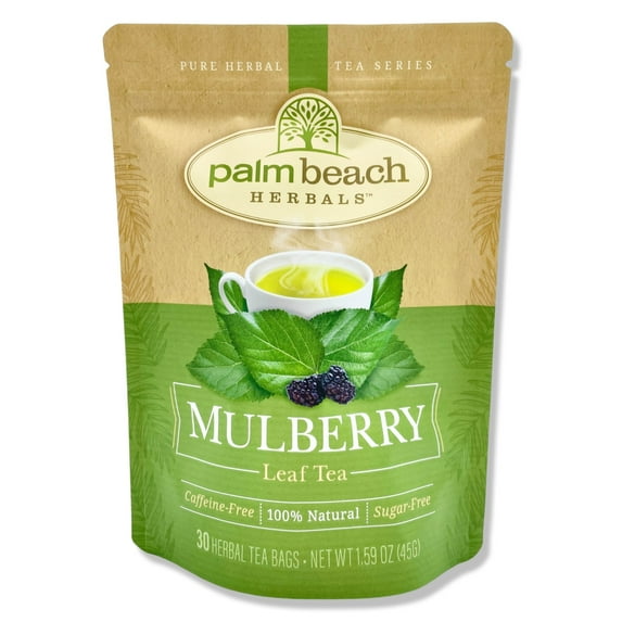 Palm Beach Herbals Mulberry Leaf Tea, 30 Count Tea Bags, Caffeine-Free | Pure Herbal Tea Series