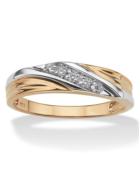 Palm Beach Jewelry Men's Round 18k Gold over Sterling Silver Cubic Zirconia Accent Wedding Band Ring