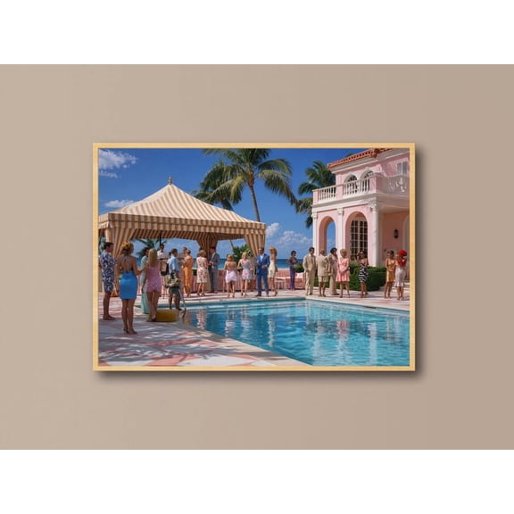 Palm Beach Pool Party Wall Art Retro Old Money Print Preppy Living Room Decor Hostess Gift