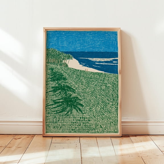 Palm Beach Poster, Green Coastal Print, Folk Style Wall Art, Poster Only