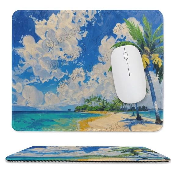 Palm Beach Printed Mouse Pad, 10"x12", Premium-Textured Square Mousepad,Stitched Edge Anti-Slip Waterproof Rubber Mouse Mat