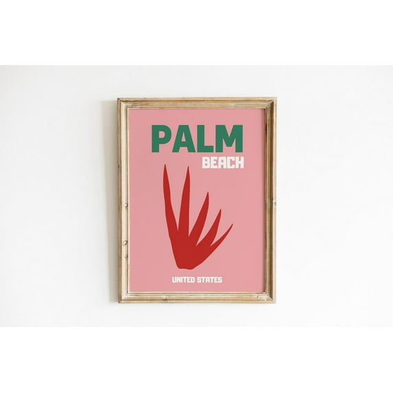 Palm Beach Travel Poster, Retro Colorful Art Print, Pink And Green Wall Decor, Unites States Wall Decor, Summer Home Decoration,, Unframed Canvas Size 8x12 F03.1.14l1370