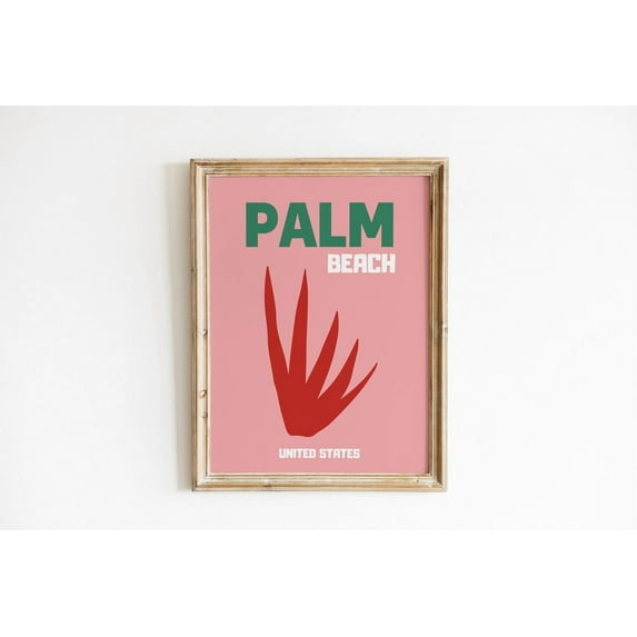 Palm Beach Travel Poster, Retro Colorful Art Print, Pink And Green Wall Decor, Unites States Wall Decor, Summer Home Decoration,, Unframed Poster Size 16x24 F03.1.14l1370