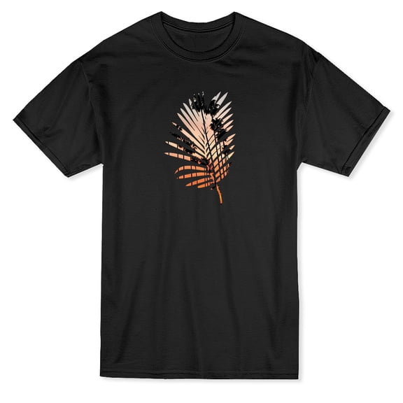 Palm Branch Sunset Pattern Graphic Men Black T-Shirt, Male Medium