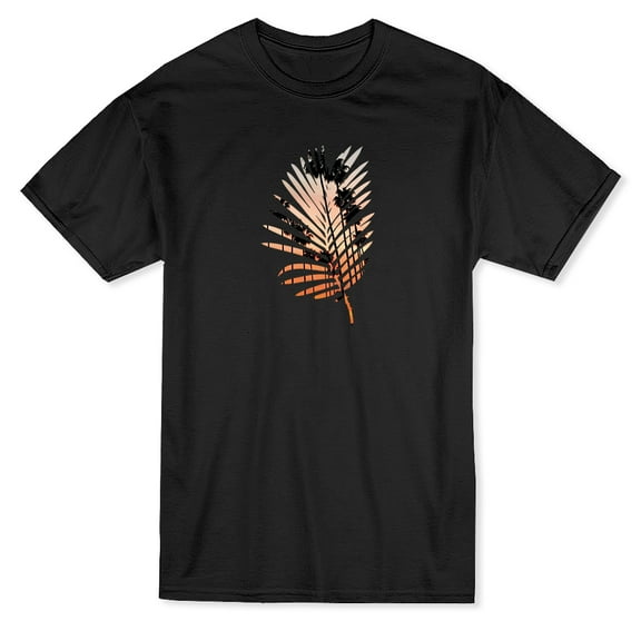 Palm Branch Sunset Pattern Graphic Men Black T-Shirt, Male x-Large