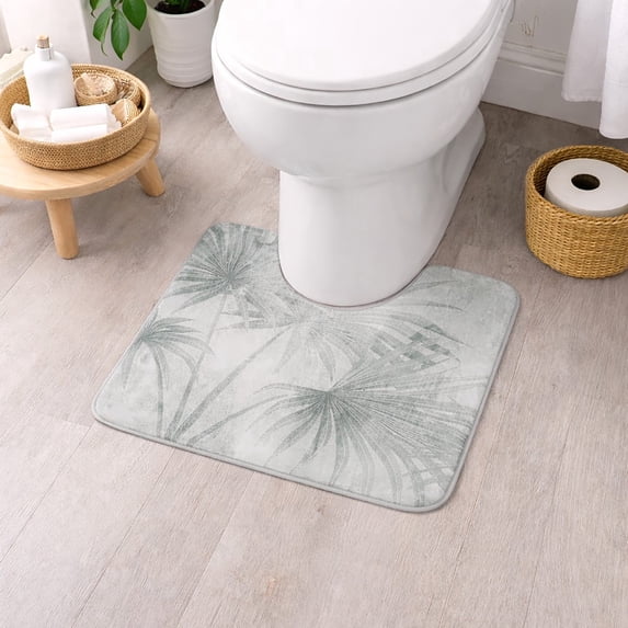 Evideco French Home Goods Palm Breeze Contour Bath Mat 20x18 – Ultra Absorbent Quick Dry Rug with Anti-Slip Rubber Backing