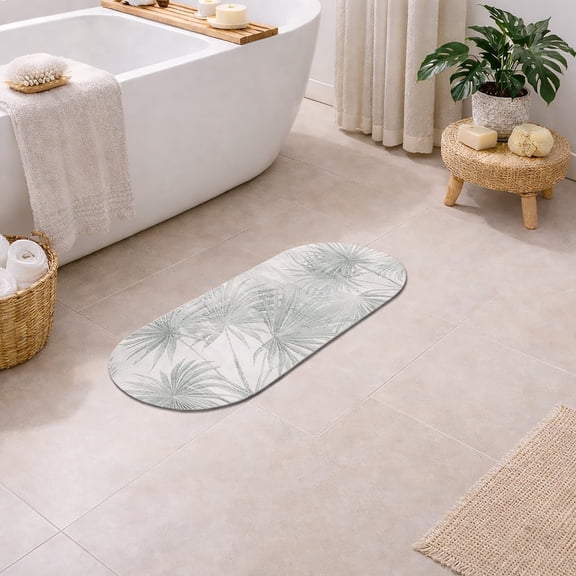 Evideco French Home Goods Elemental Palm Breeze Gray Nautical, Coastal and Beach Gray Polyester/PU/Rubber Bath Rug, Bath Runner, Non-Slip Backing