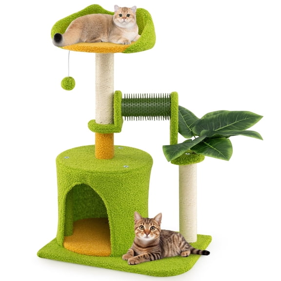 Palm Cat Tree for Indoor Small & Medium Cats, 31 Inches Tall with Sisal Scching Posts, Condo, Dangling Ball, Self Groomer for a Fun and Relaxing Cat Play Experience, Green