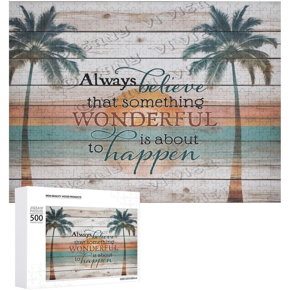 Palm Decor Positive Quote Wooden Sign for Home Office Bedroom Kitchen Bathroom Wall Decor 500 PCS Funny Wood Puzzles Wooden Wall Art Decorative Sign 15"x20.5"