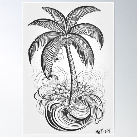 Palm Drawing Poster Wall Art, Modern Wall Decor, 8x12 UNFRAMED