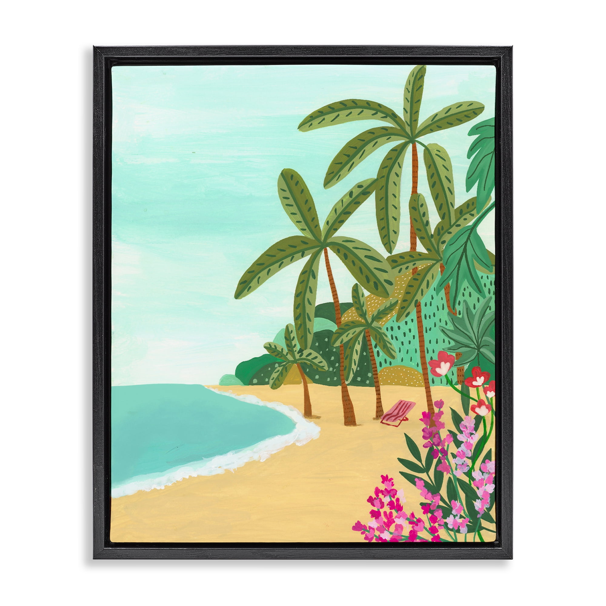 Palm Filled Shoreline Black Framed Floater Canvas Wall Art, design by Nabeela Rumi