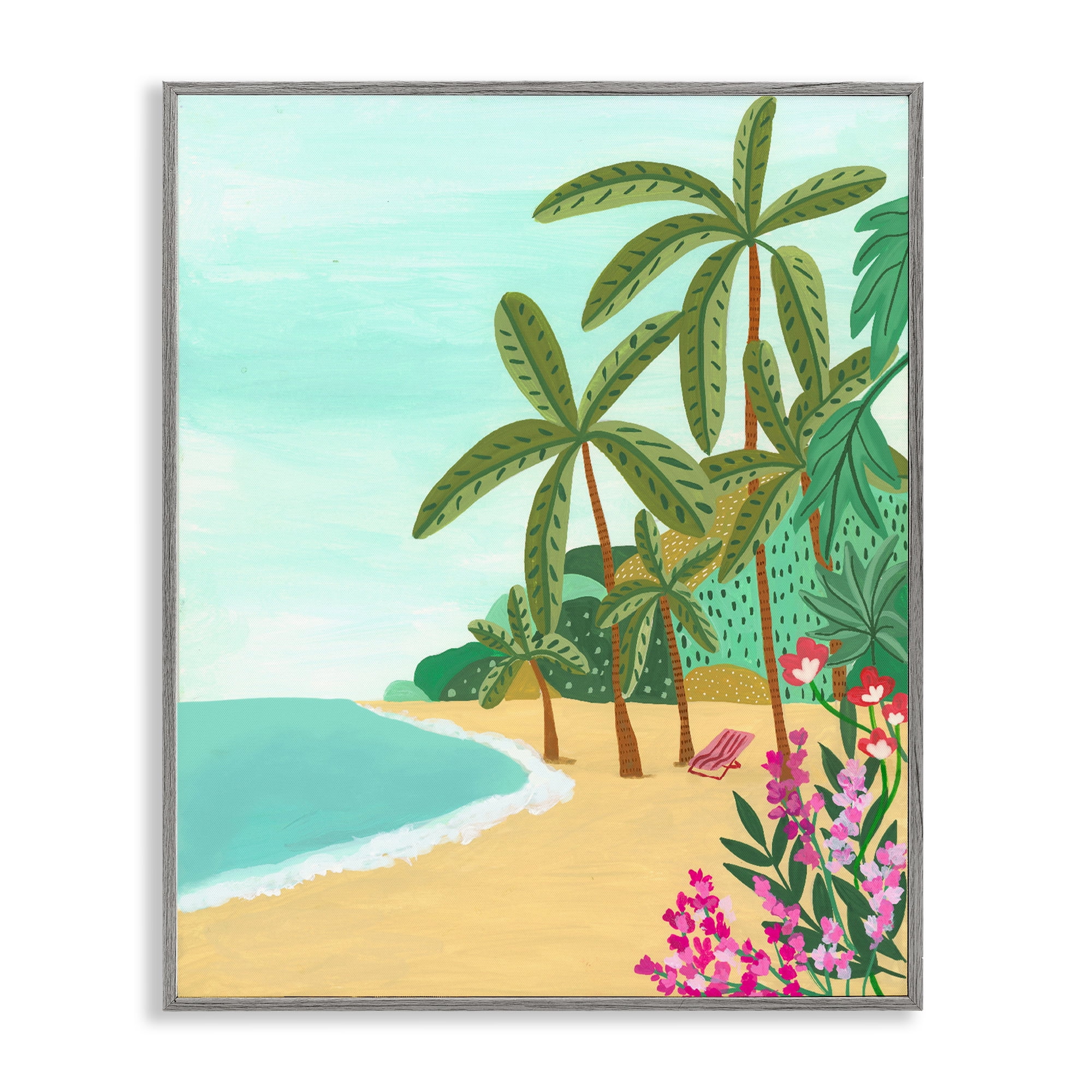 Palm Filled Shoreline Gray Framed Giclee Art, design by Nabeela Rumi