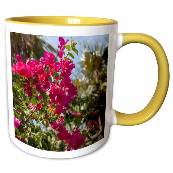 3drose, Palm Flora, Grand Cayman, British West Indies - Ca42 Len0010 - Lisa S. Engelbrecht, 15oz Two-tone Yellow Mug