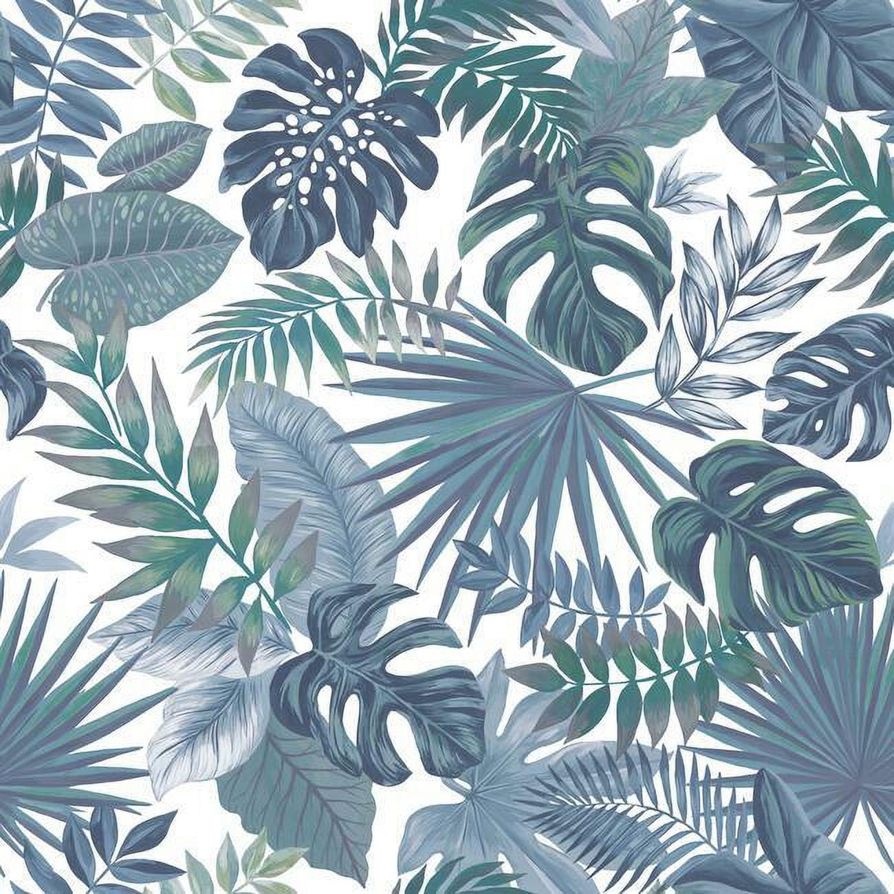 Blue and White Vinyl Palm Leaf Peel and Stick Wallpaper Roll