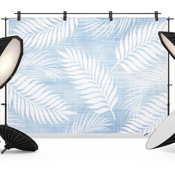 Palm Fronds Backdrops for Photography, Rustic Leaf Plant Sky Blue Linen Texture Farm Botanical Fabric Photo Background Sturdy Studio Props for Photo Studio, Video Recording, Booth & Photoshoot 7x5ft