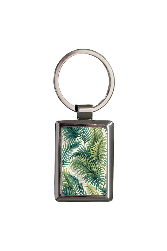 Palm Fronds Leaves Background Metal Rectangle Keychain