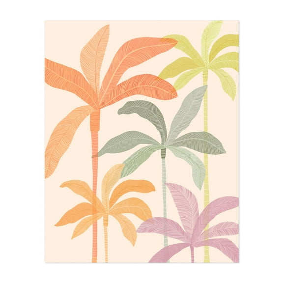 Palm Grove - Hawaii Painting Palm Tree Tropical Pastel Botanical Minimalist Beach House Coastal Unframed Wall Art Print 16 x 20 inches