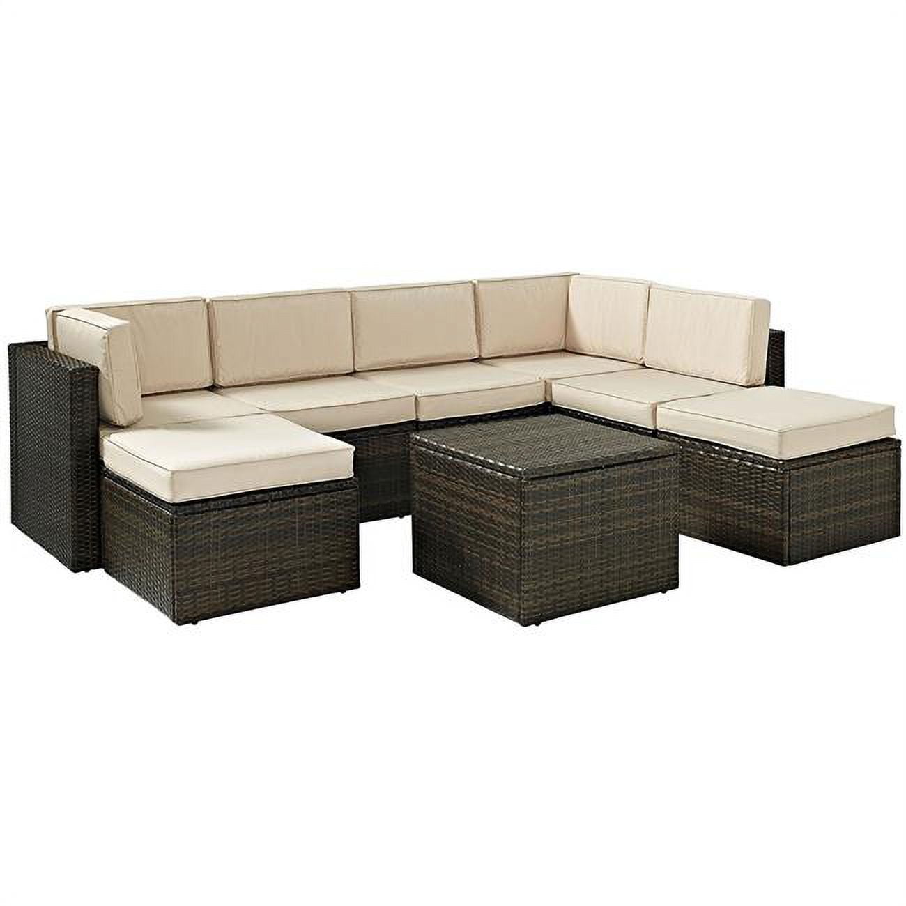 Palm Harbor 8Piece Outdoor Wicker Sectional Seating Set with Sand Cushions Brown