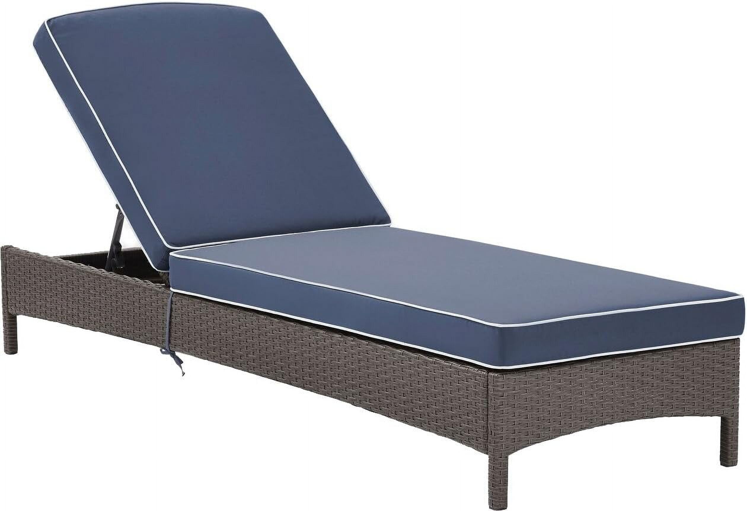 Palm Harbor Outdoor Wicker Chaise Lounge with Navy Cushions