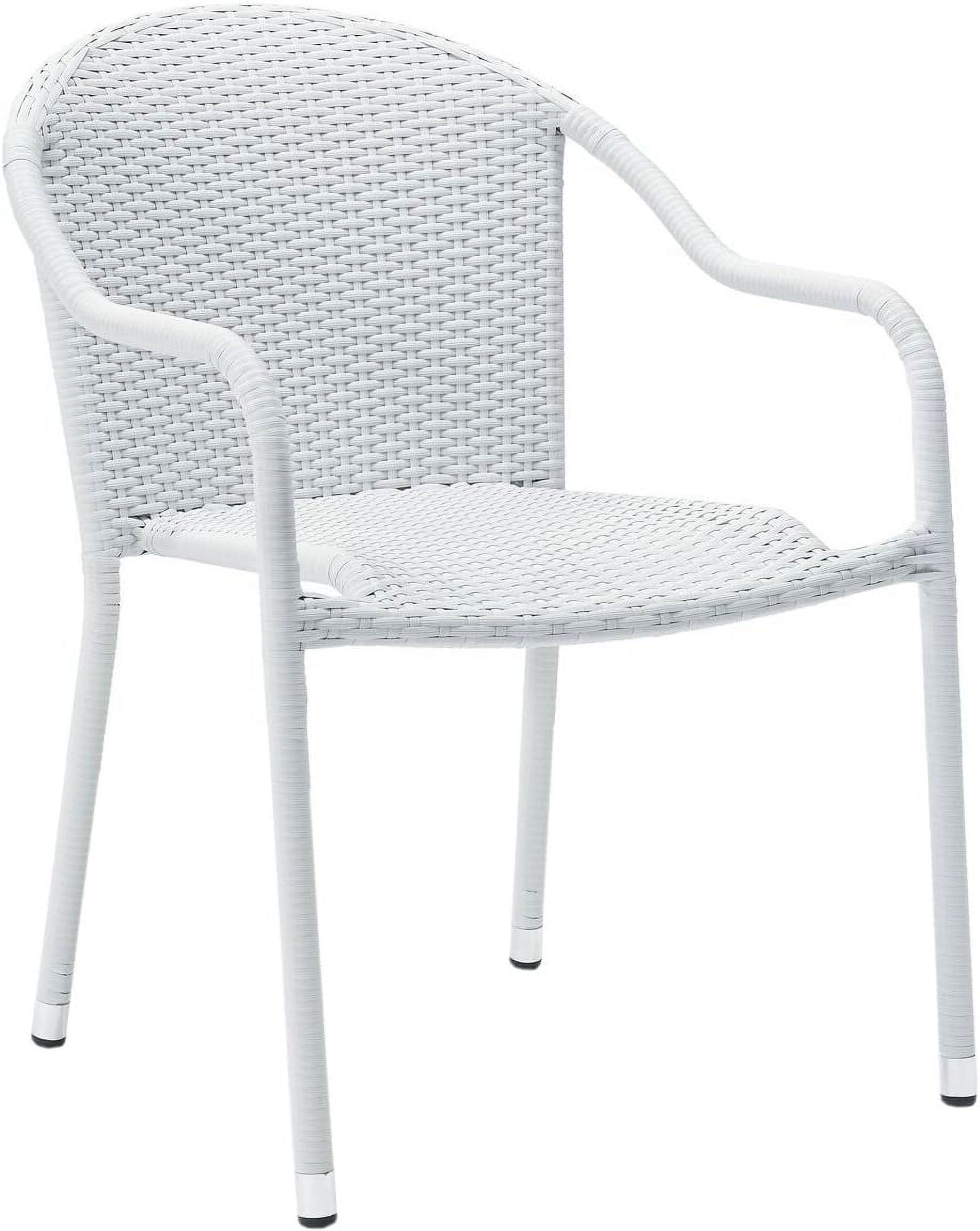 White Wicker and Steel Stackable Outdoor Dining Chair Set