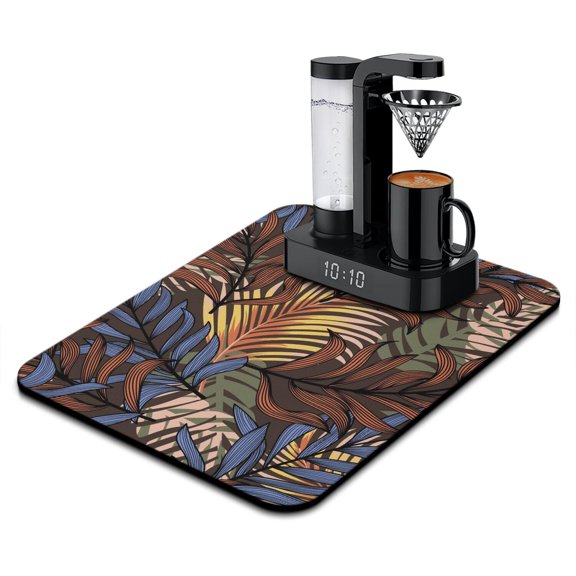 Palm Inspired Absorbent Kitchen Mat, Summer Tropical Leaf Coffee Drying Pad, Durable Leak-Proof Diatom Mud Under Coffee Maker Mat