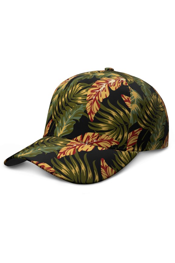 Palm Inspired Baseball Cap, Washed Unstructured Dad Hat with Comfortable Fit, Tropical Plant and Leafy Design Adjustable Hat for Hiking, Camping, Jogging